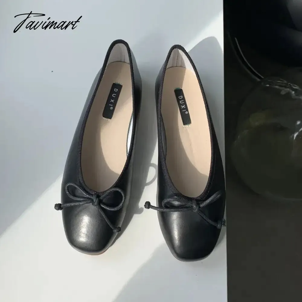 TAVIMART  -  Korean Style Classic Bow Gentle Temperament Shoes Women Round Toe Bowtie Women Slip on Flats Elegant Valentine Shoes