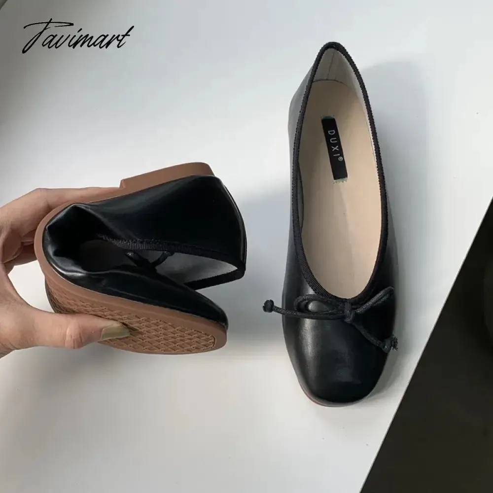 TAVIMART  -  Korean Style Classic Bow Gentle Temperament Shoes Women Round Toe Bowtie Women Slip on Flats Elegant Valentine Shoes