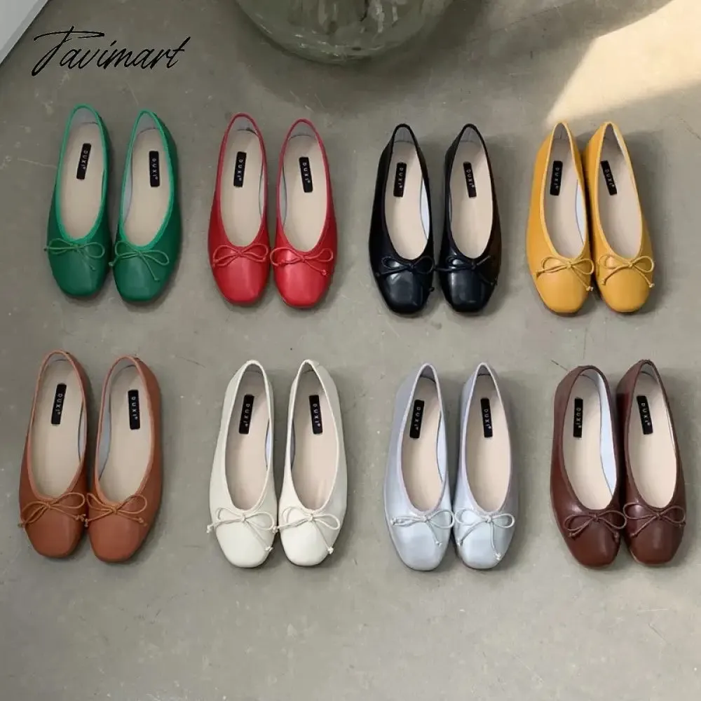 TAVIMART  -  Korean Style Classic Bow Gentle Temperament Shoes Women Round Toe Bowtie Women Slip on Flats Elegant Valentine Shoes