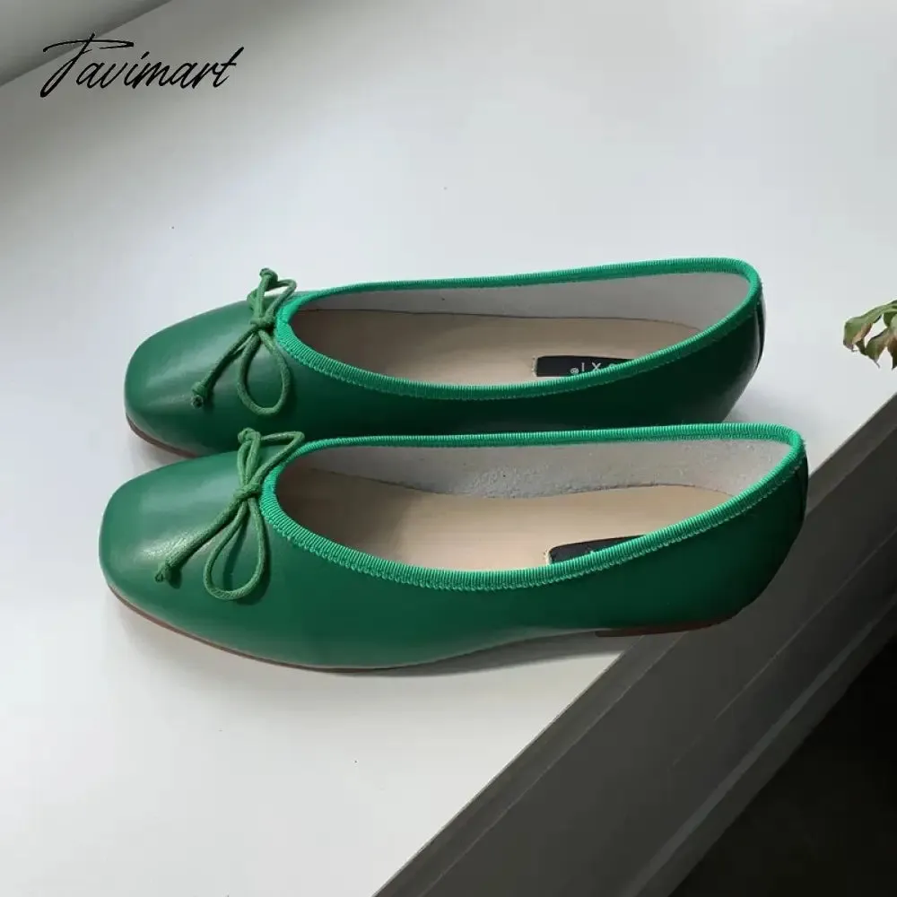 TAVIMART  -  Korean Style Classic Bow Gentle Temperament Shoes Women Round Toe Bowtie Women Slip on Flats Elegant Valentine Shoes