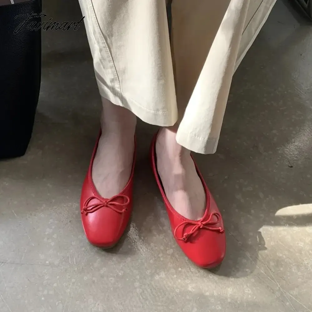 TAVIMART  -  Korean Style Classic Bow Gentle Temperament Shoes Women Round Toe Bowtie Women Slip on Flats Elegant Valentine Shoes