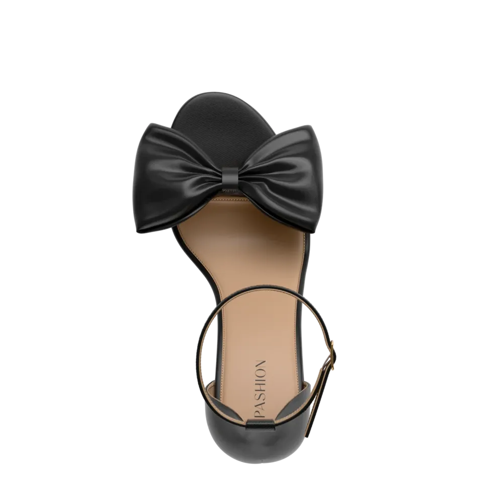 The Pashionista - Coal Satin Bow Flat