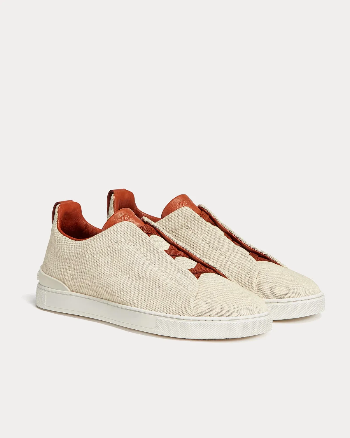 Triple Stitch Canvas Light Beige Slip On Sneakers