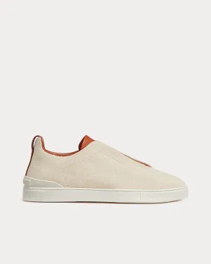 Triple Stitch Canvas Light Beige Slip On Sneakers
