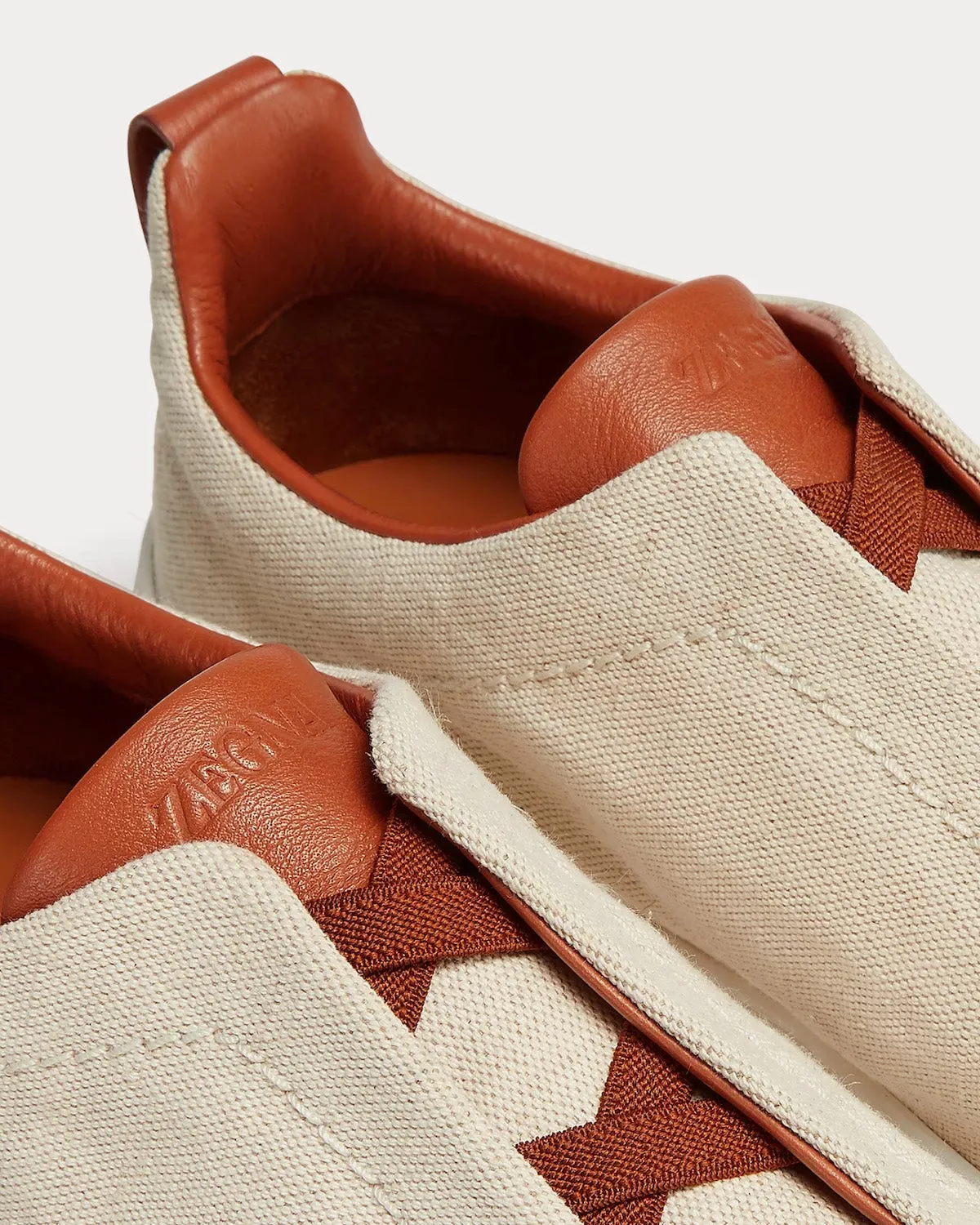 Triple Stitch Canvas Light Beige Slip On Sneakers
