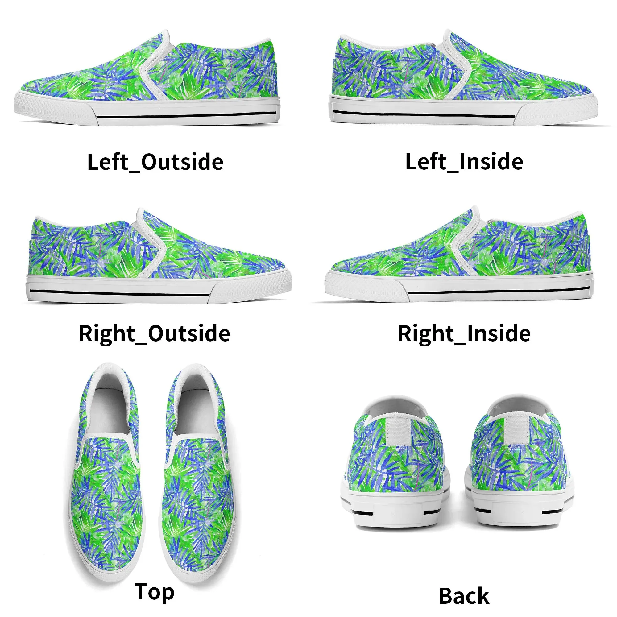 Tropical Harmony Blue and Green Palm Tree Leaves Womens Rubber Slip On Shoes US5 - US12