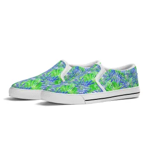 Tropical Harmony Blue and Green Palm Tree Leaves Womens Rubber Slip On Shoes US5 - US12