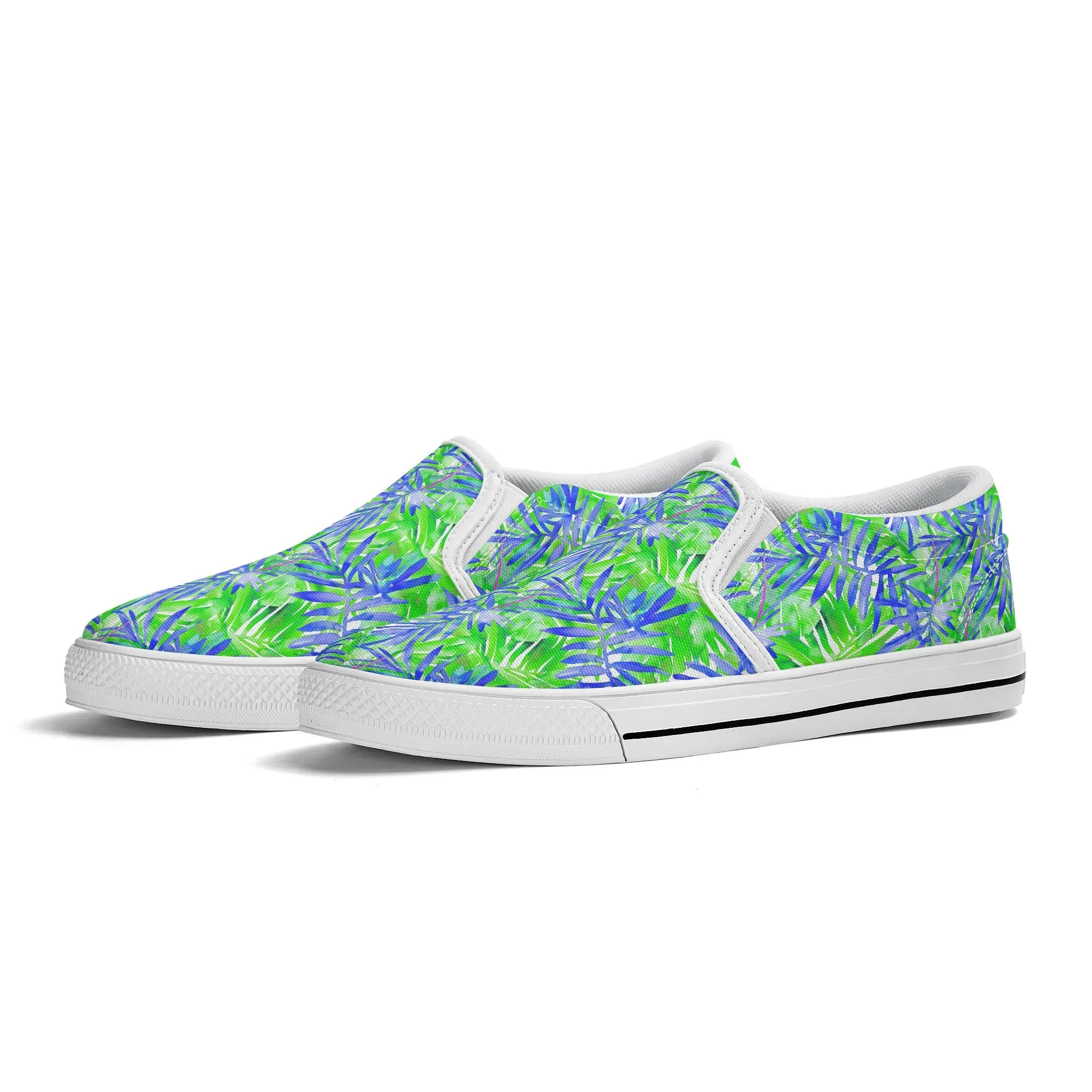 Tropical Harmony Blue and Green Palm Tree Leaves Womens Rubber Slip On Shoes US5 - US12