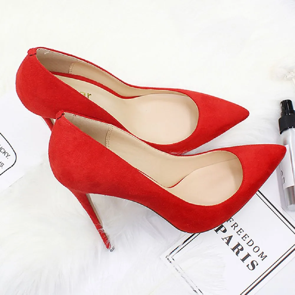 Tucomosi Suede Party Shoes Point Toe Plus Size Heels