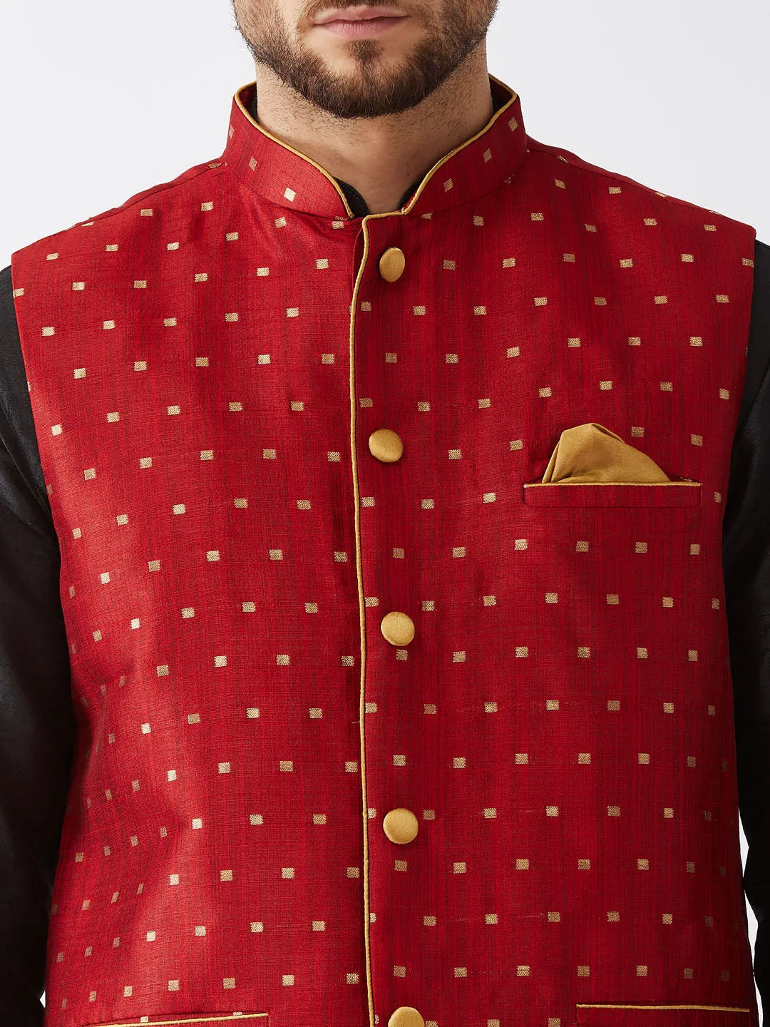 VASTRAMAY Men's Maroon Zari Weaved Jacket Set