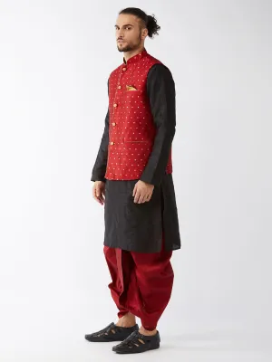 VASTRAMAY Men's Maroon Zari Weaved Jacket Set
