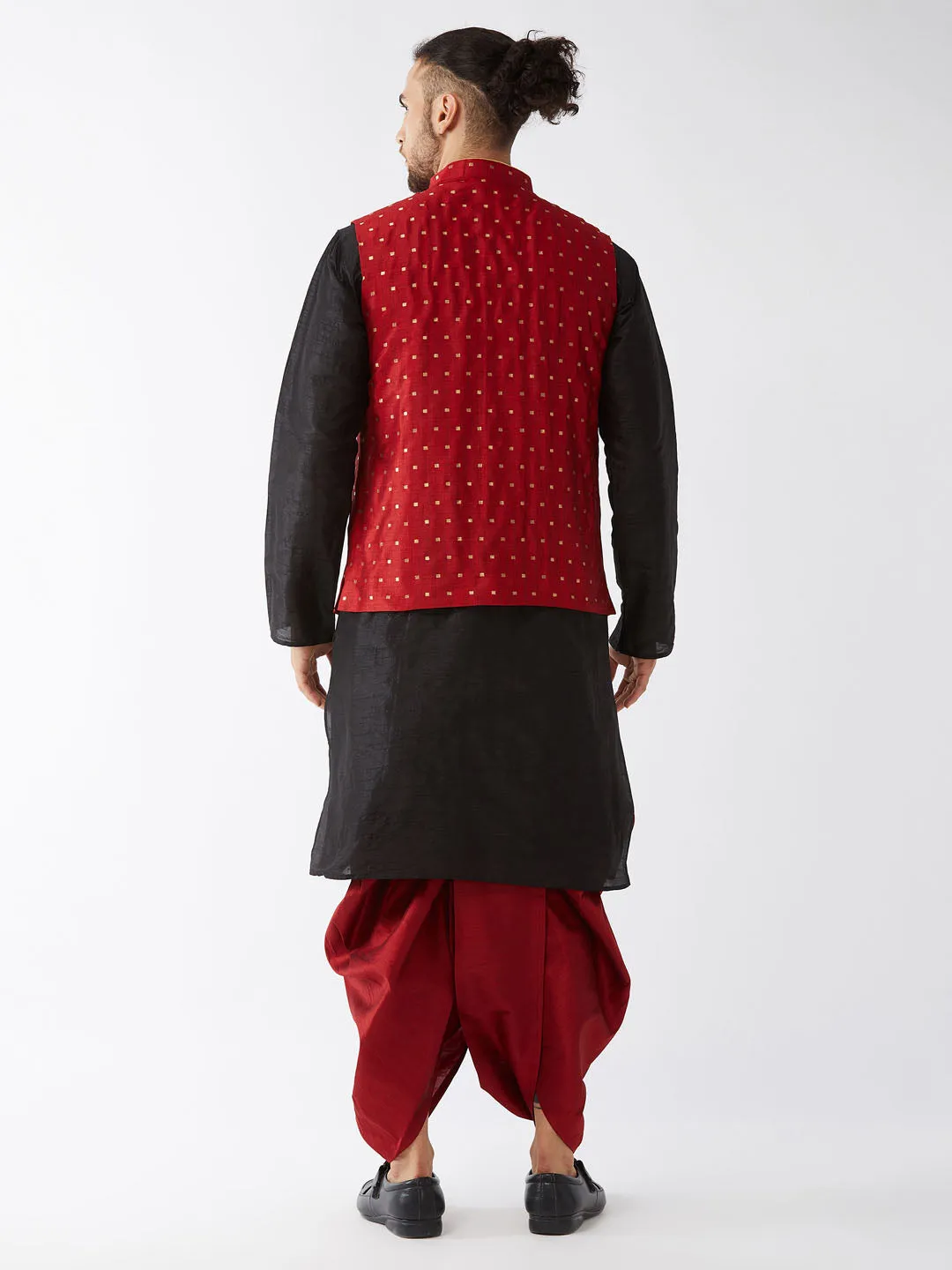 VASTRAMAY Men's Maroon Zari Weaved Jacket Set