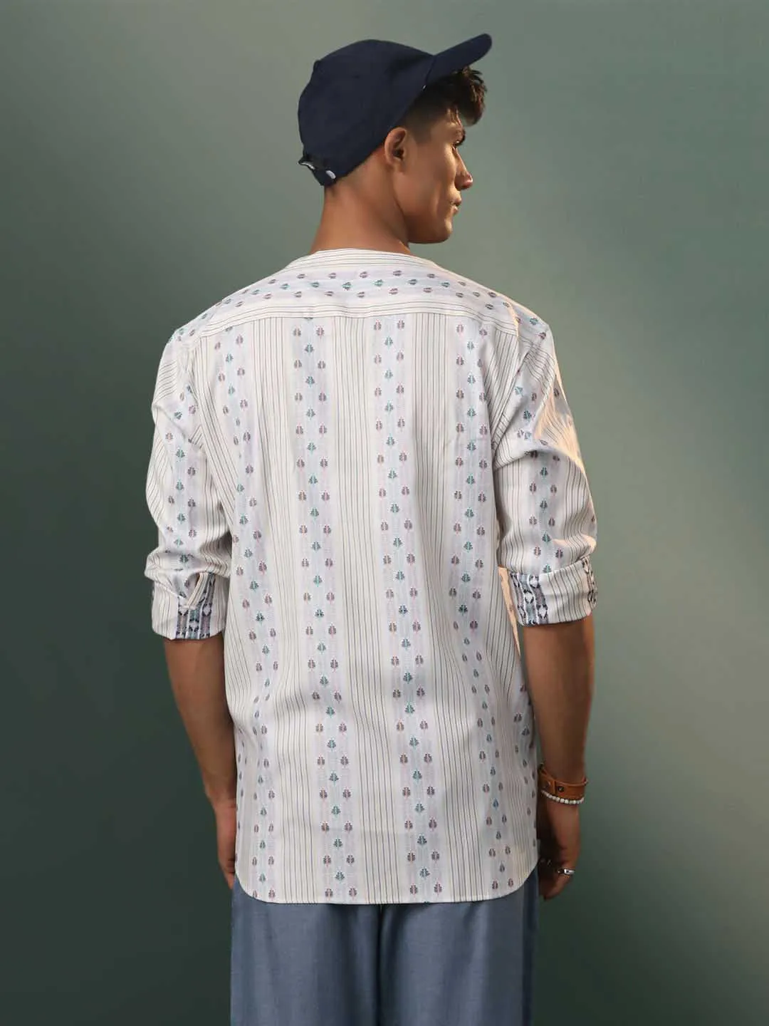 Vastramay Off White Cotton Short Kurta