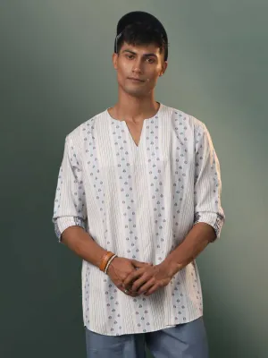 Vastramay Off White Cotton Short Kurta