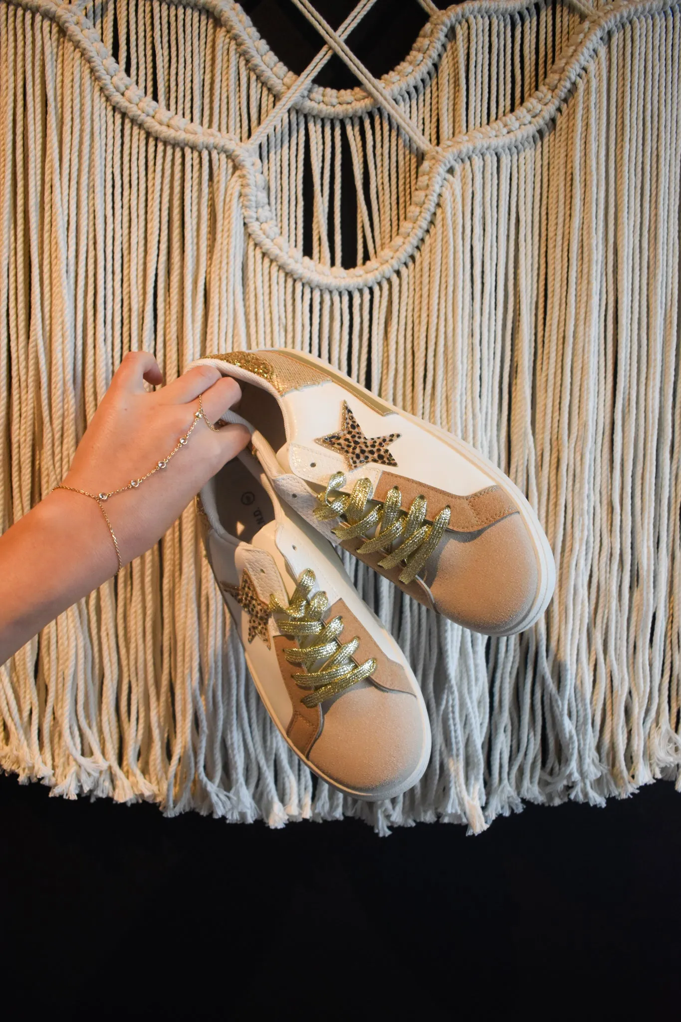 Vintage Gold Lace Up Sneakers
