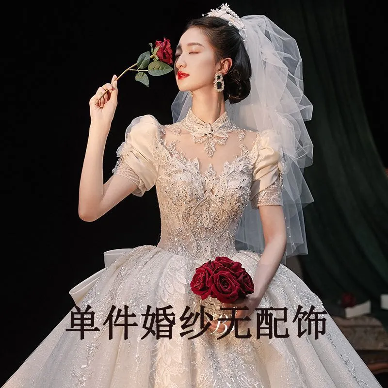Wedding dress main dress 2024 new bride retro temperament advanced heavy industry court style big trailing  door dress