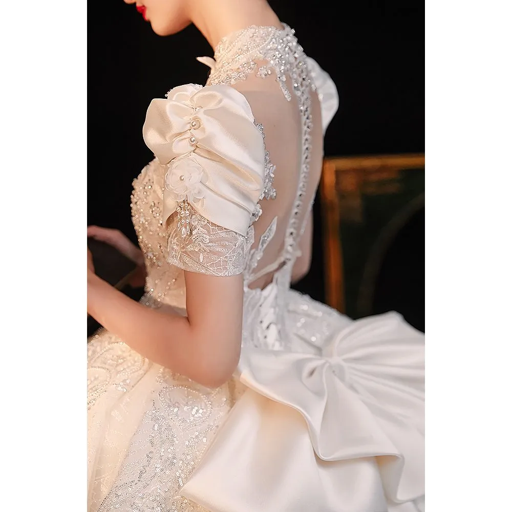 Wedding dress main dress 2024 new bride retro temperament advanced heavy industry court style big trailing  door dress