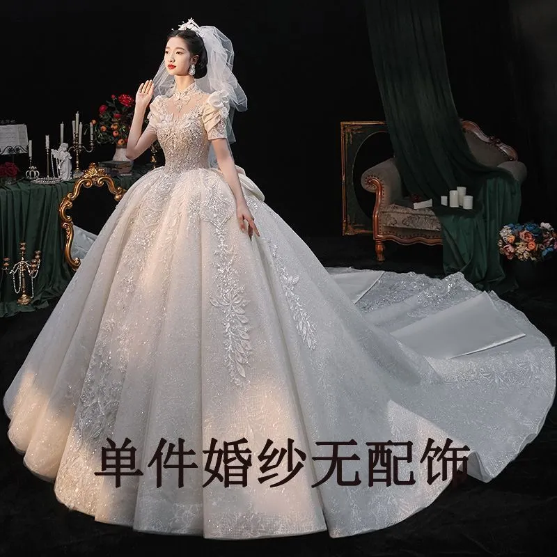 Wedding dress main dress 2024 new bride retro temperament advanced heavy industry court style big trailing  door dress