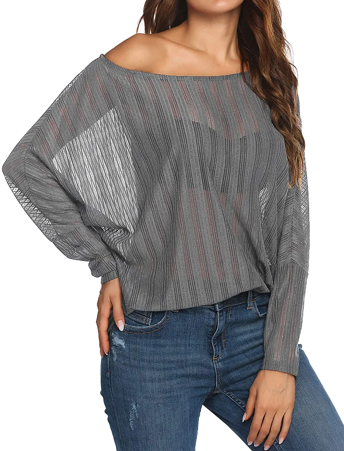 Women's Crochet  Batwing Lace Sheer Blouse