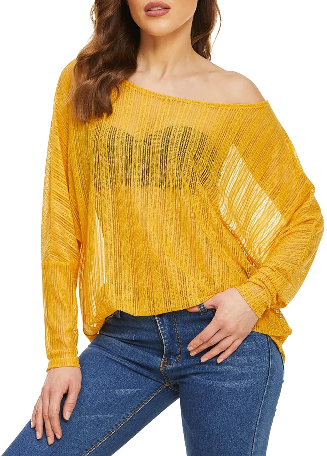 Women's Crochet  Batwing Lace Sheer Blouse