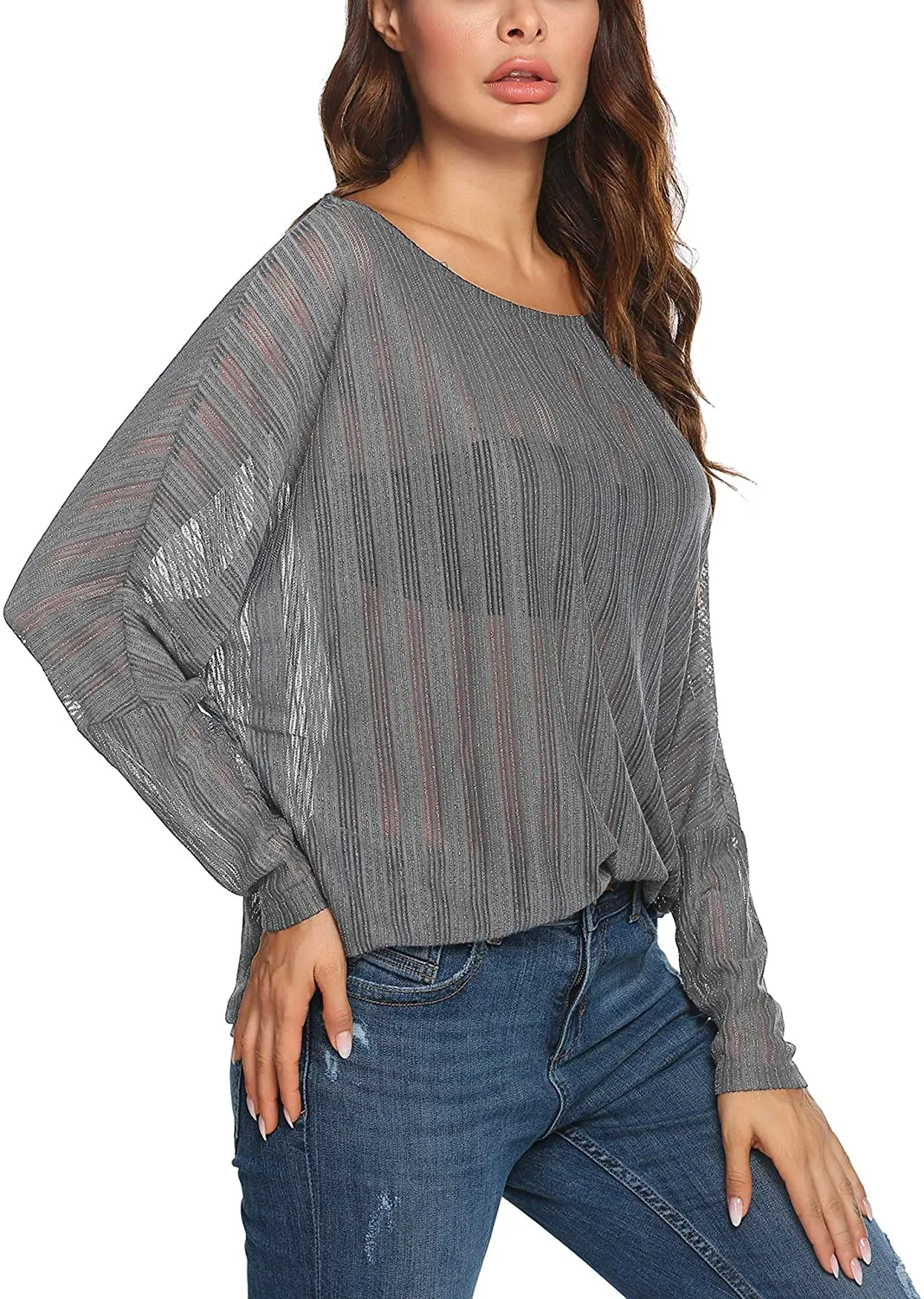 Women's Crochet  Batwing Lace Sheer Blouse
