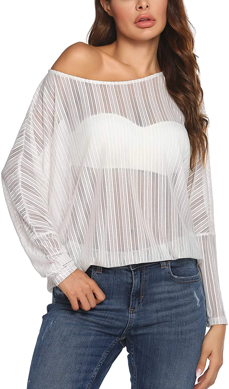 Women's Crochet  Batwing Lace Sheer Blouse