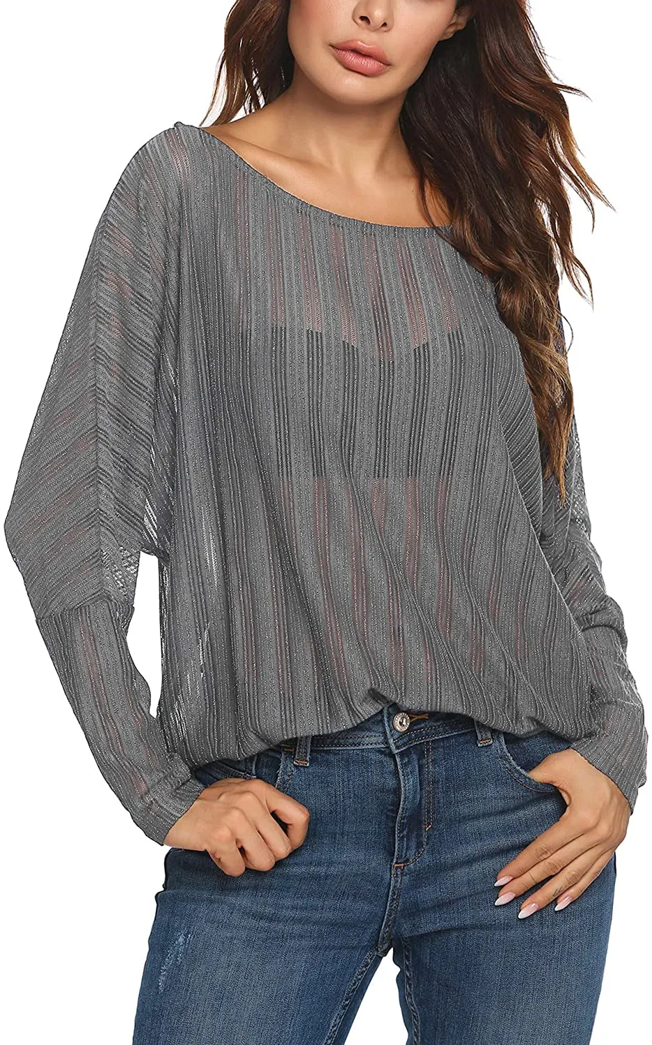 Women's Crochet  Batwing Lace Sheer Blouse
