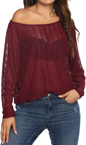 Women's Crochet  Batwing Lace Sheer Blouse