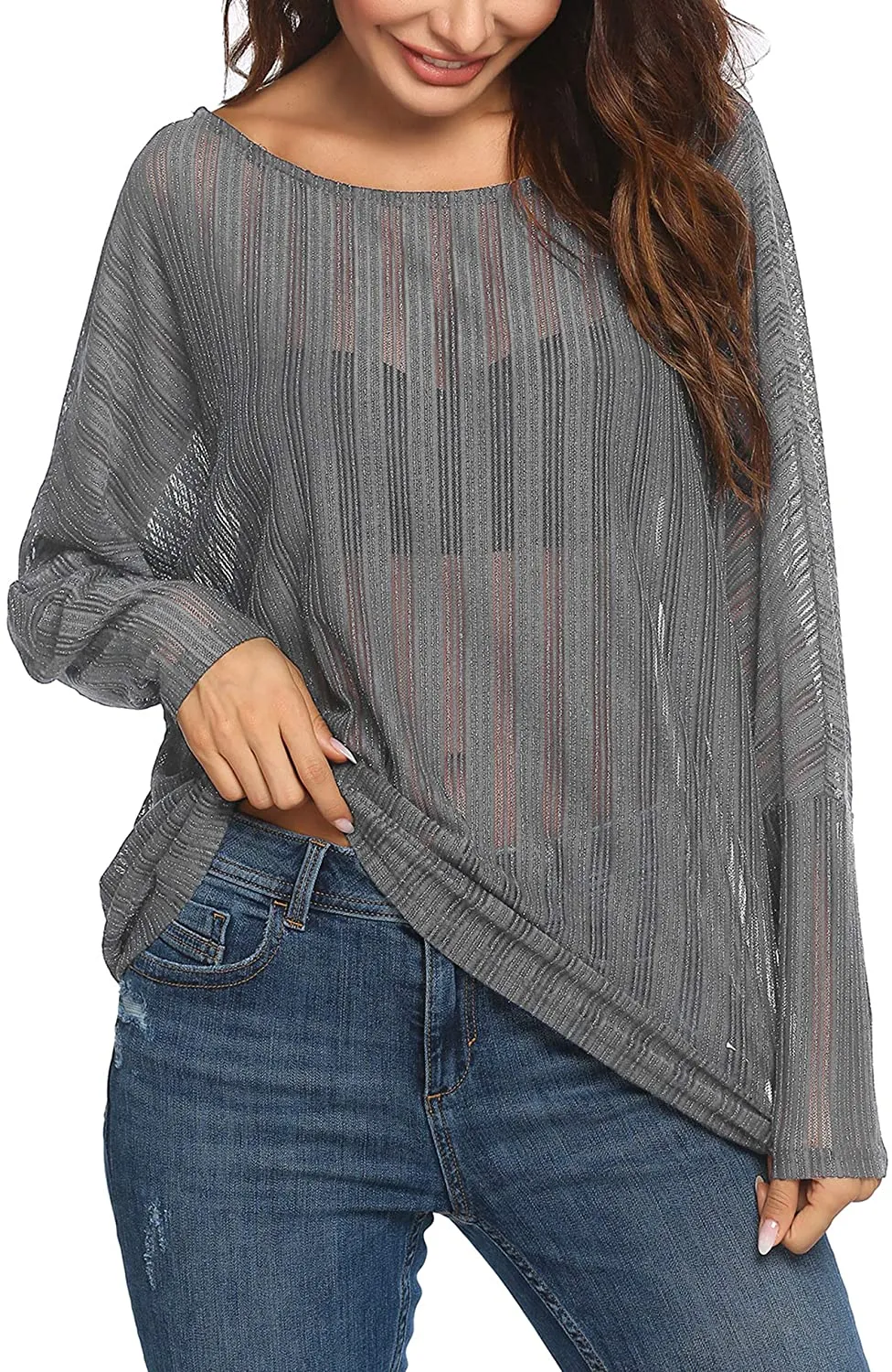 Women's Crochet  Batwing Lace Sheer Blouse