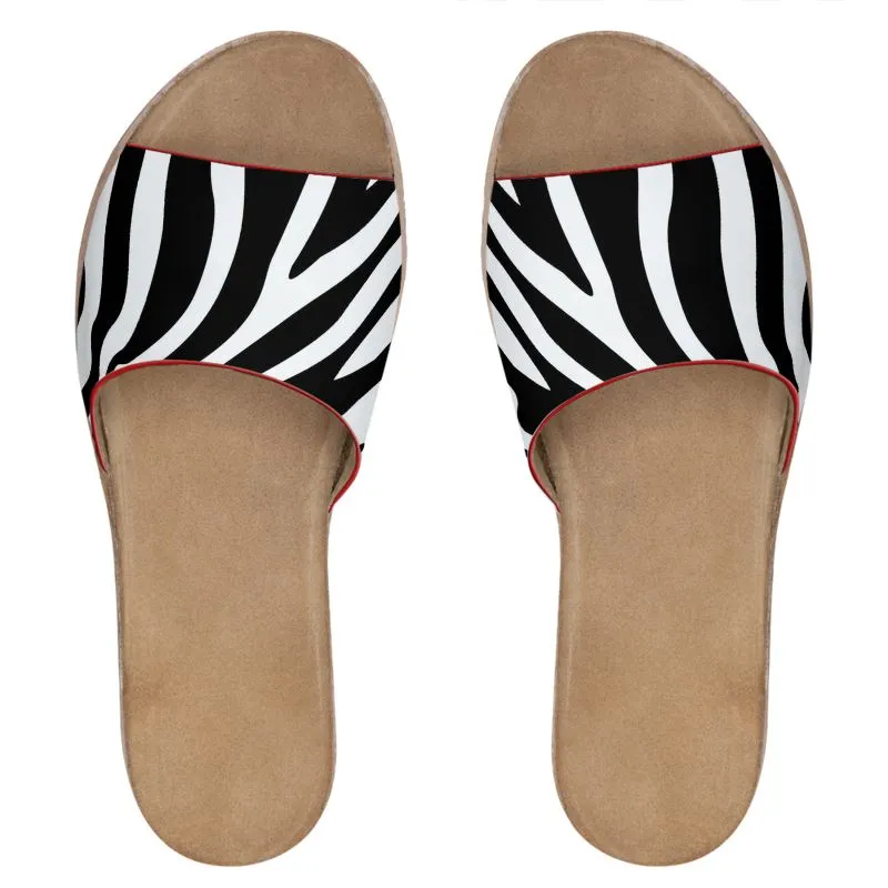 Women's Leather Sliders Zebra