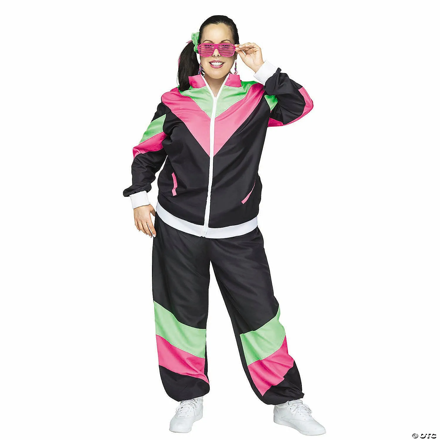 Women’s Multicolor 80’s Track Suit Costume - Plus Size 1X