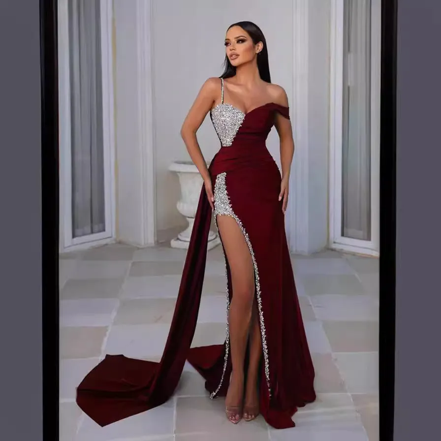 XAKXX  [Court style] ebay sexy heavy industry bronzing mopping evening dress  2025 trade women's clothing hosting dance skirt
